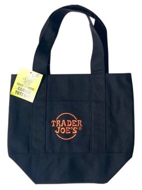 🔥Black & Orange Trader Joe's Mini Canvas Tote Bag. NWT